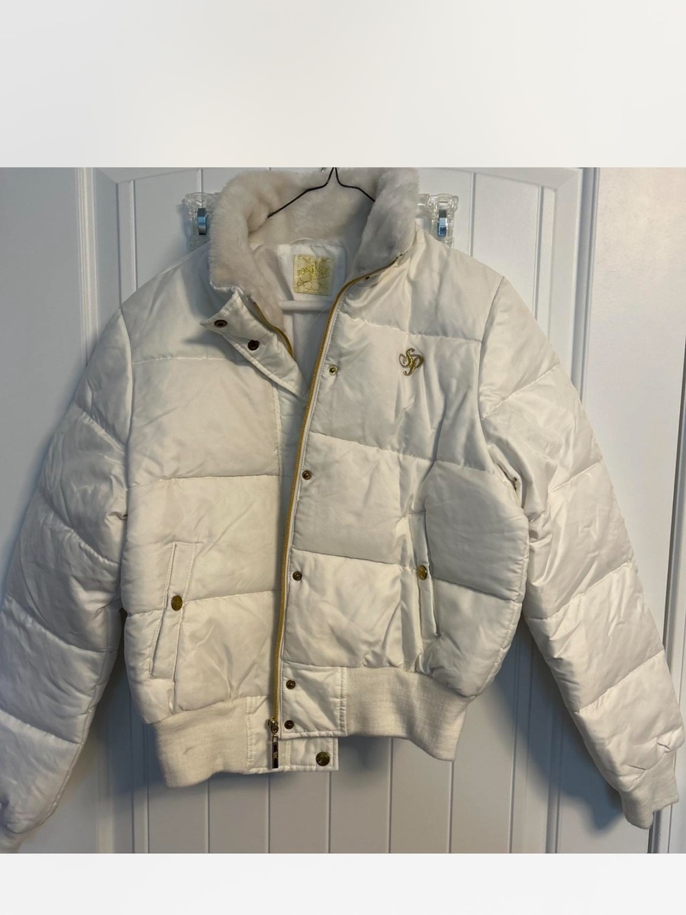 South Pole Cream Quilted Puffer Jacket with Faux Fur Collar